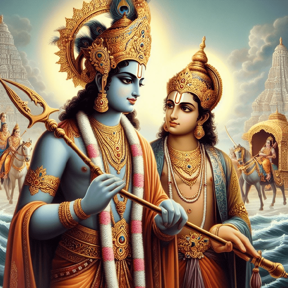 Lord Krishna and Arjun, symbolizing the Gita's teachings